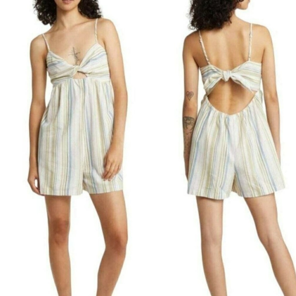 TopShop linen blend tie front romper NWT‎ size 12 stripe